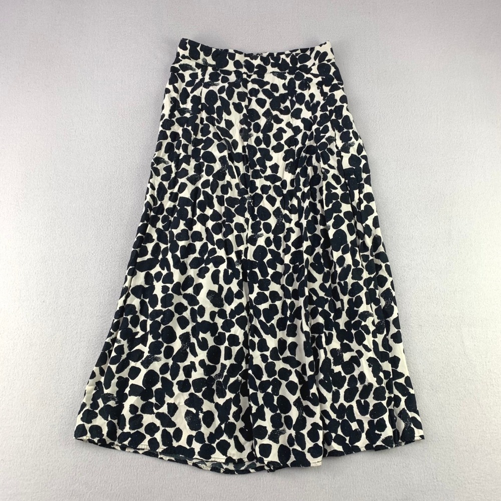 H&M A-Line Midi Skirt Women 6 Black White Animal Print Viscose Career Office